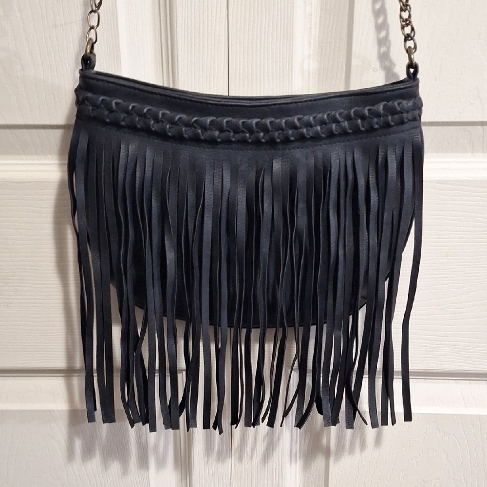 BP Black Faux Leather Fringe Crossbody Bag